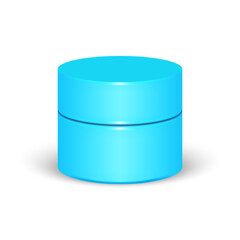 Light blue blank cylindrical plastic or acrylic cosmetic cream jar realistic 3d vector mockup, container template for lip mask, face mask, body butter, balm, or moisturizer product presentation.