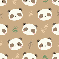Seamless pattern with cute pandas. Flat style. Vector.
