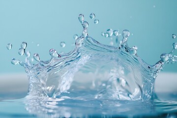 A dynamic water splash against a serene blue backdrop, capturing the essence of tranquility and movement.
