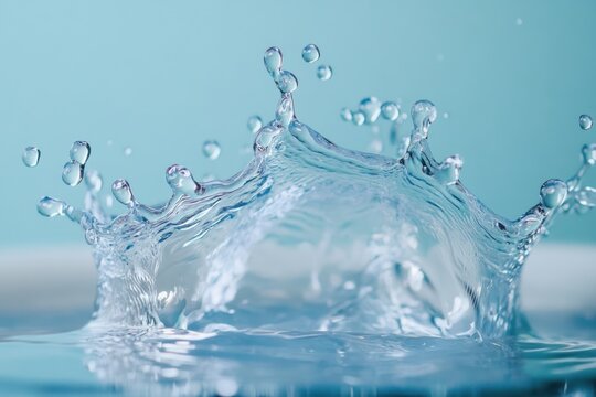 A dynamic water splash against a serene blue backdrop, capturing the essence of tranquility and movement.