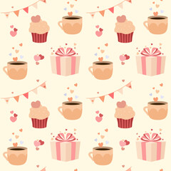 Seamless pattern with cute Valentine's Day elements. Vector.