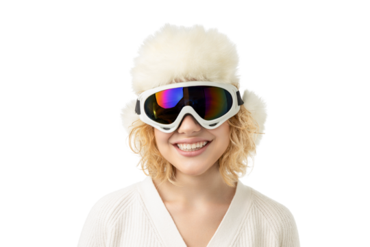 Winter sports enthusiast showing joy and excitement, isolated, PNG
