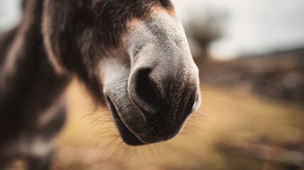 Naklejka premium Gentle donkey portrait captures rural warmth soft fur textures evoke peaceful farm life imagery