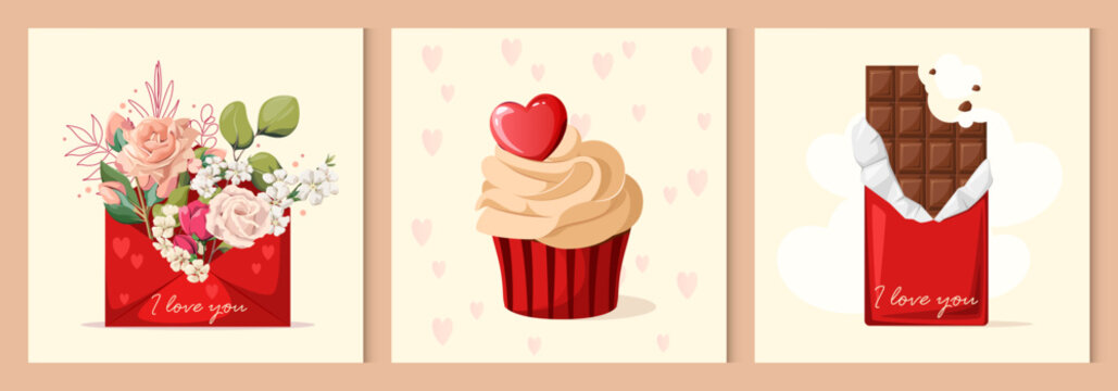 A set of cute Valentine's Day posters. Vector.
