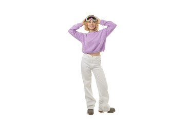 Winter fun: person ready for skiing, isolated, PNG