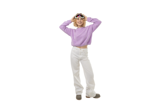 Winter fun: person ready for skiing, isolated, PNG