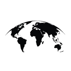 Black Silhouette World Map Globe Curved Projection Global Geography Concept white