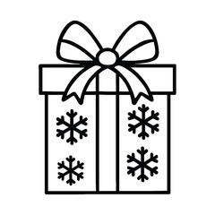 Simple Line Art Christmas Gift Box with Snowflakes present