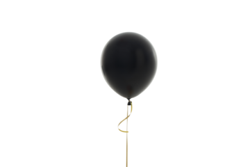 A black balloon with a gold string on white, isolated, PNG