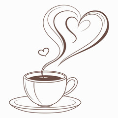 A cup of coffee with heart shaped steam