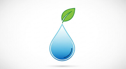 Illustration of a water drop with a leaf on top, representing pure water and environmental conservation