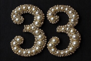Elegant Pearl Embellished Number Thirty-Three on Dark Background