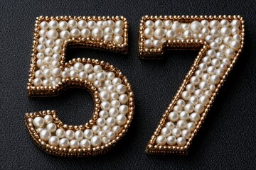Elegant Number Fifty-Seven Made from Pearls on a Dark Background