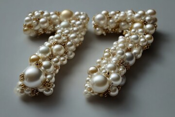 Elegant Number Seventeen Decorated with Pearls and Gold Accents