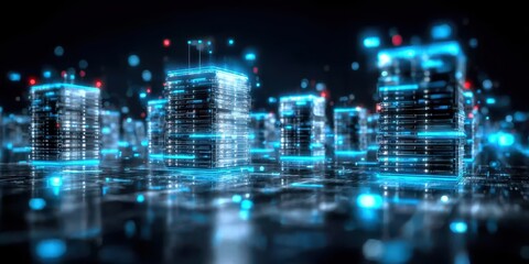 Obraz premium Cyber futuristic database hub with monitoring program, connectivity, and index recovery