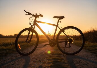 Fototapeta premium A bicycle parked with golden light behind it