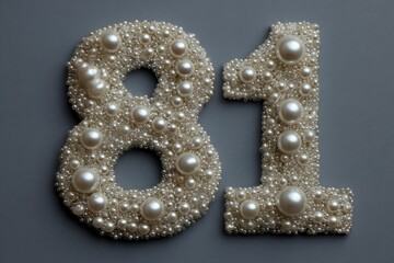 Elegant Pearl Embellished Number Eighty-One for Festive Decor