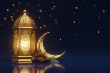 Ramadan Islamic Greeting Collection with Lantern, Mosque, Quran and Dates