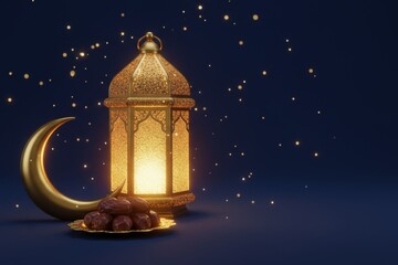 Ramadan Islamic Greeting Collection with Lantern, Mosque, Quran and Dates