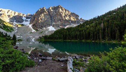 Rugged mountain peak reflected in an alpine lake