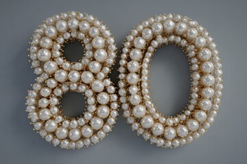 Decorative Number 80 Made of Pearls on Gray Background