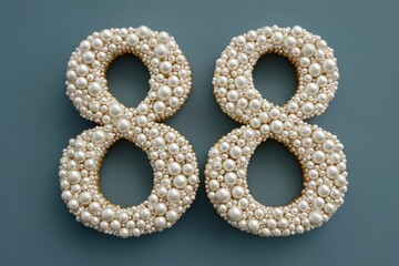 Decorative Number Eight Made of Pearls on a Blue Background