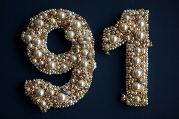 Luxurious Number 91 Formed with Elegant Pearls and Decorative Elements