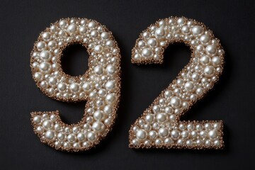 Decorative Pearls Forming Number Ninety-Two on Dark Background