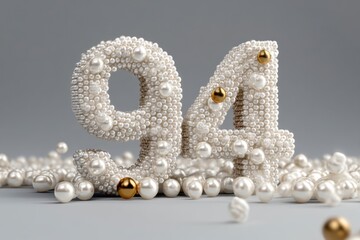 Decorative Number 94 Made of Pearls on a Gray Background