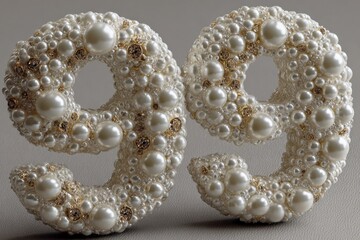 Elegant Decorative Numbers Made of Pearls and Glittering Gems
