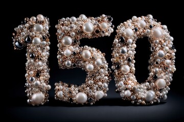 Elegant Beaded Numbers Formed with Pearls and Gems on Dark Background
