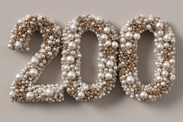 Decorative Number Two Hundred Made from Pearls and Beads