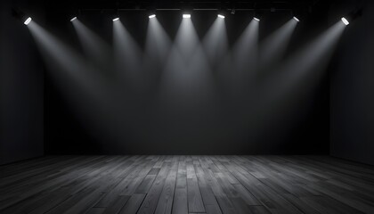 “Perspective Black Floor Studio with Gray Gradient Spotlight Background”