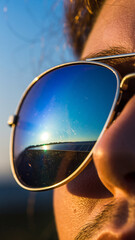 Aviator Sunglasses Reflecting Solar Farm Closeup
