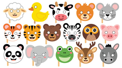 Fototapeta premium Collection of cute cartoon animal faces on sticks sheep