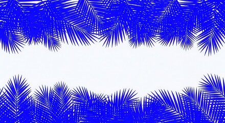 Blue Palm Leaves Border with White Background