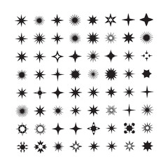 Set of celeberate icons with stars and sparks isolated on white background.