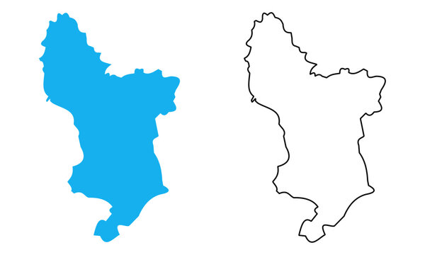 Map of Derbyshire an administrative county of England. Map with detailed outlines and blue silhouettes