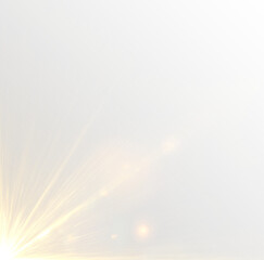 Glowing sun emits radiant golden light. Lens flare streaks appear in soft curves. Bright highlights shimmer subtly across the space. PNG
