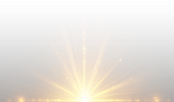 Golden sun emits soft radiant rays. Lens flare creates subtle highlights. Sparkling bokeh enhances the glowing effect across the frame. PNG
