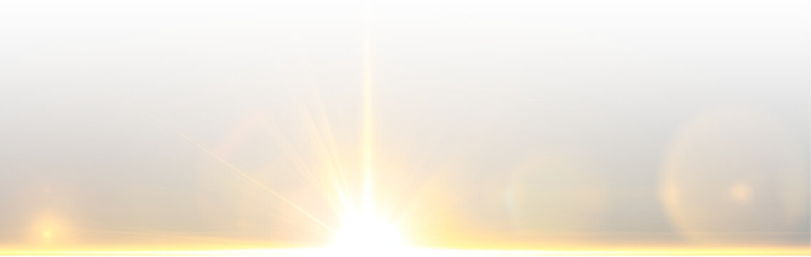 Radiant golden flare bursts from the sun. Soft rays extend outward in warm tones. Subtle sparkles shimmer across the frame. PNG
