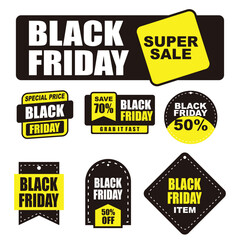 Black friday sticker template black and yellow, economi business mockup