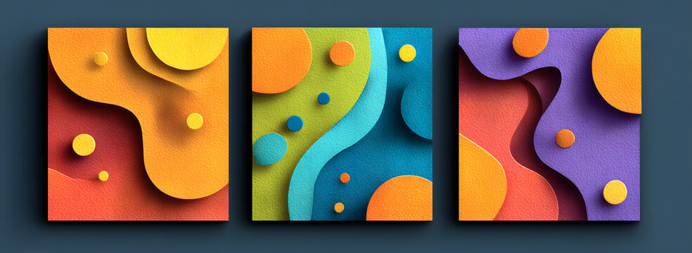 Set of minimal template in paper cut style design for branding, advertising with abstract shapes. Modern background for covers, invitations, posters, banners, flyers, placards. Vector illustration.