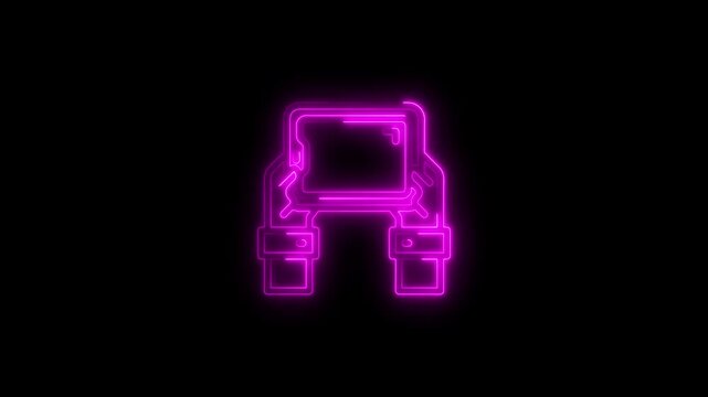 Pink neon gaming controller icon on black background video game console