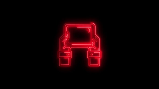 Red neon gaming controller icon on black background video game console