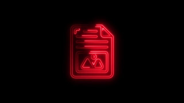 Red neon outline of a document with image on black file paper