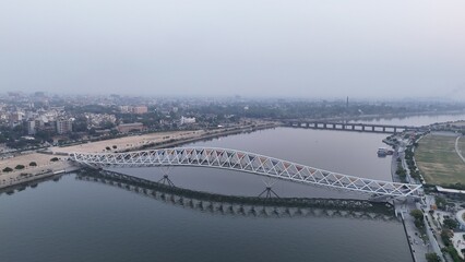 Fototapeta premium Atal Bridge, Ahmedabad City, Aerial View, Ahmedabad, Gujarat, India.