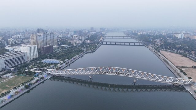 Atal Bridge, Ahmedabad City, Aerial View, Ahmedabad, Gujarat, India.