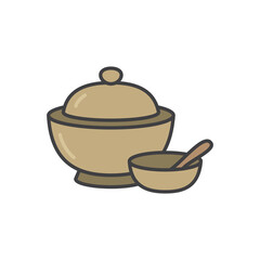Traditional Korean Food Bowl and Lid Illustration Icon