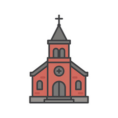 Fototapeta premium Flat Icon Illustration of a Traditional Brick Church Building